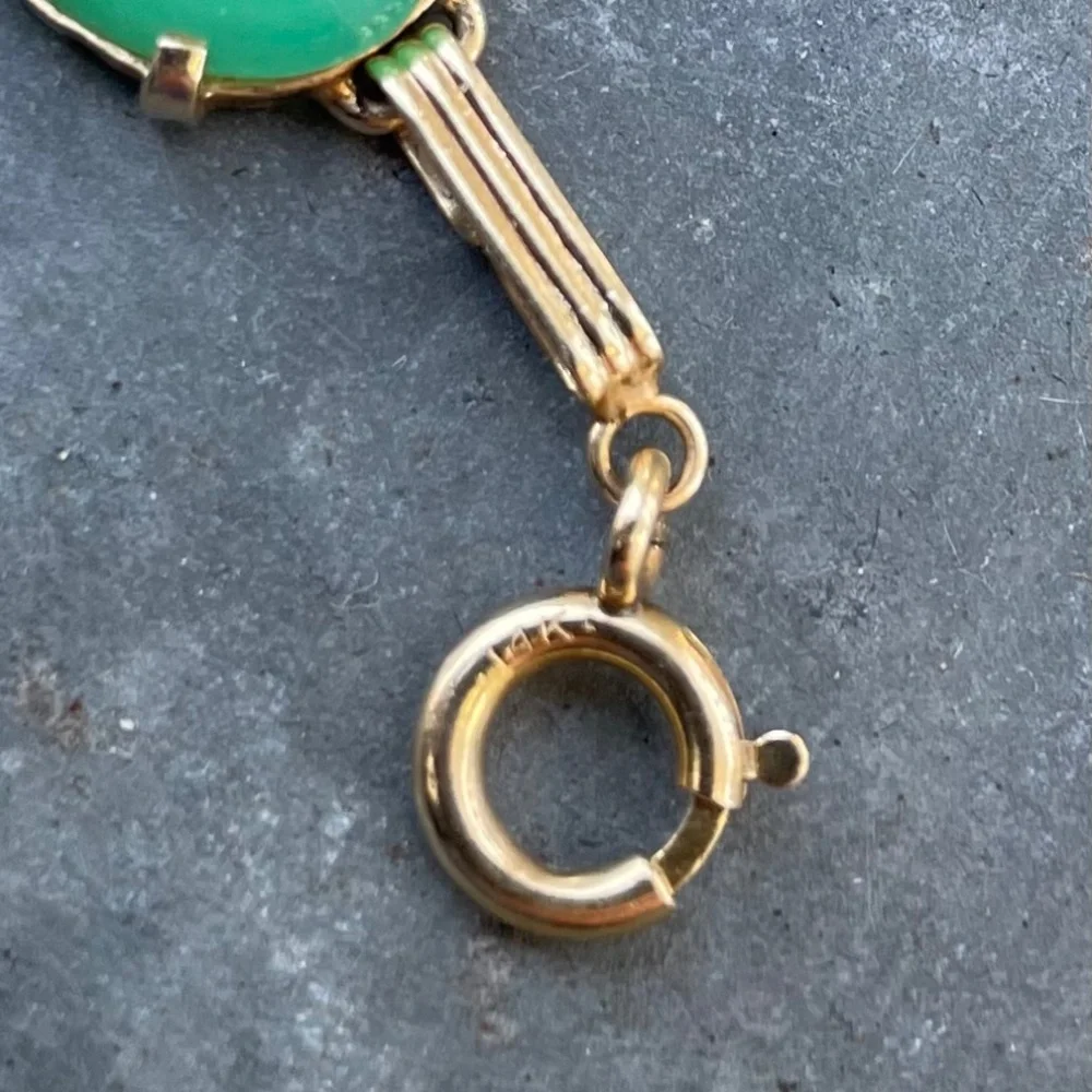 Vintage 14k Gold Jade Cabochon 7.5" Bracelet (15.80g) - Picture 3 of 5